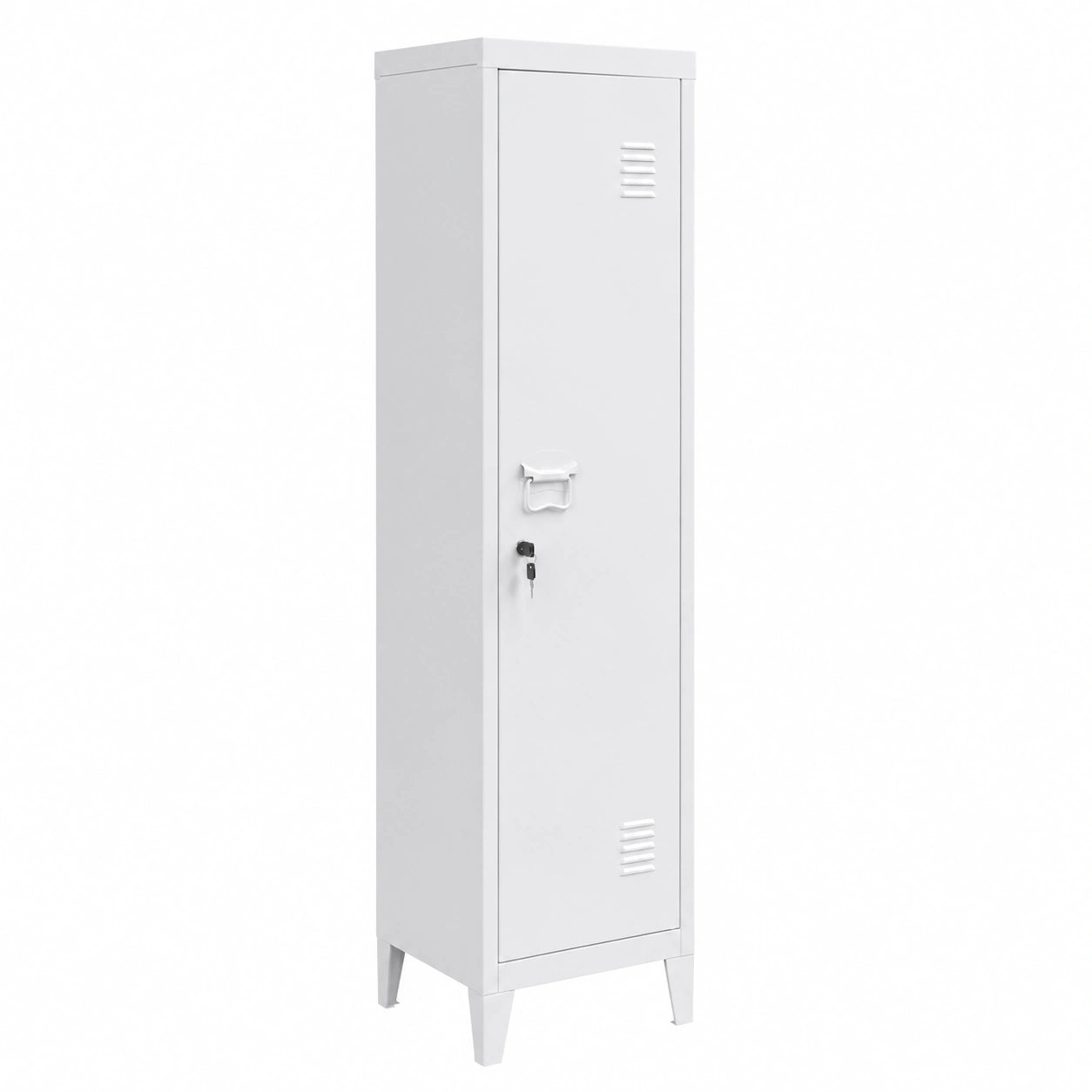 Porte-manteau, avec rangement, avec portes, en métal, coloris blanc, 138 x 38,5 x 38,5 cm, pour l’entrée ou le couloir
