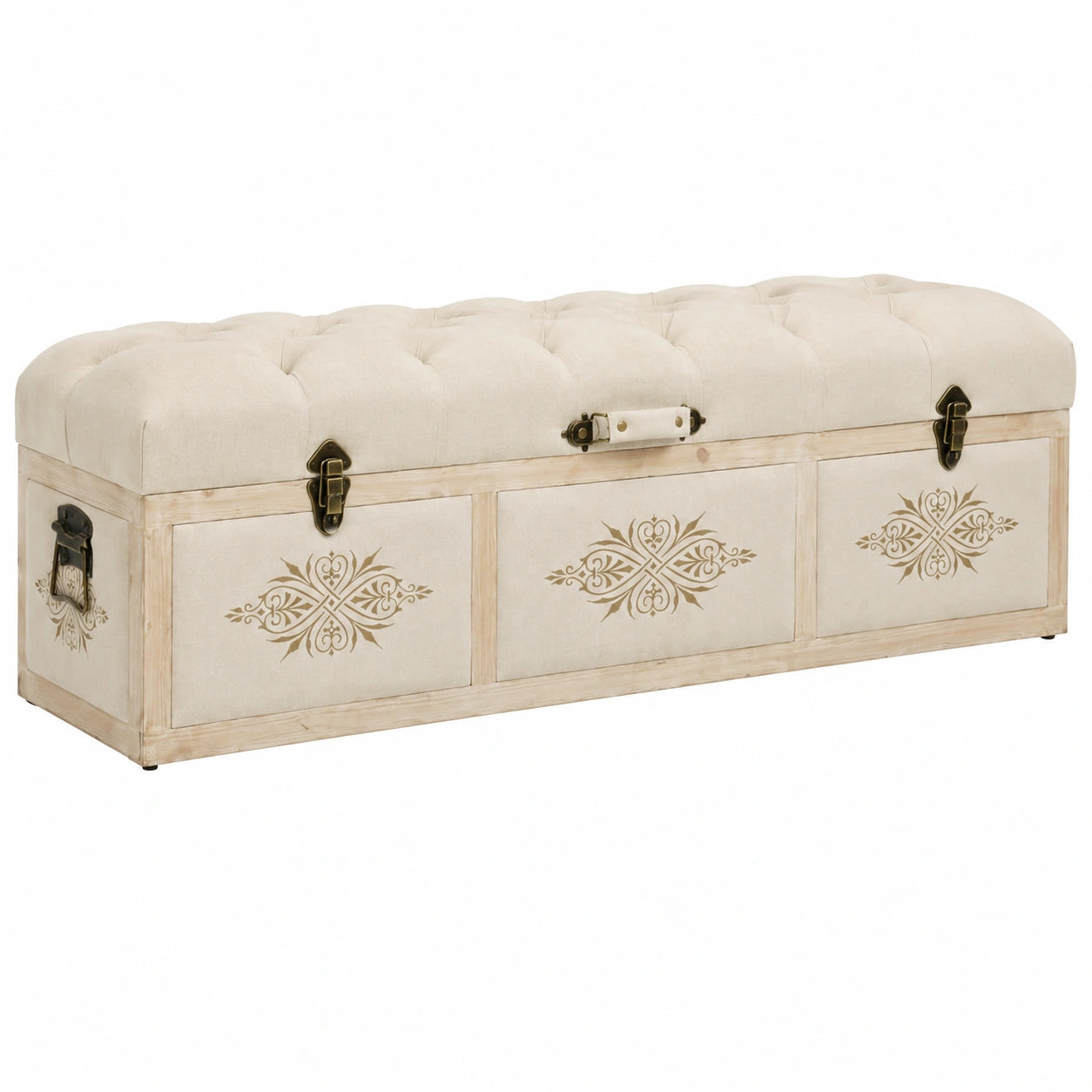 Porte-manteau, avec rangement, rembourré, en tissu, coloris crème, pour l’entrée ou le couloir