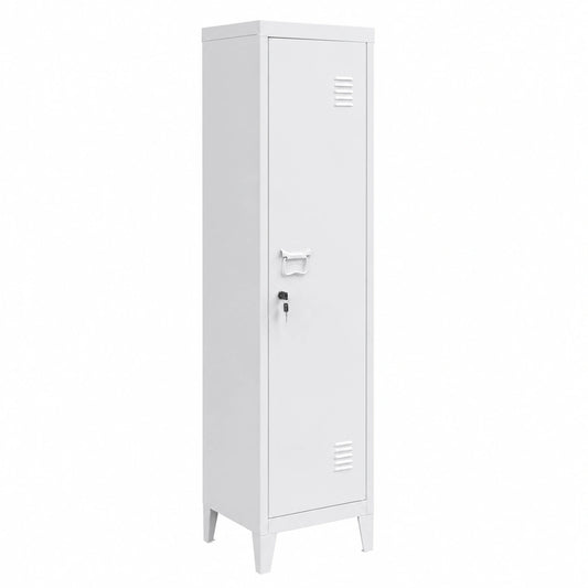 Porte-manteau, avec rangement, avec portes, en métal, coloris blanc, 138 x 38,5 x 38,5 cm, pour l’entrée ou le couloir