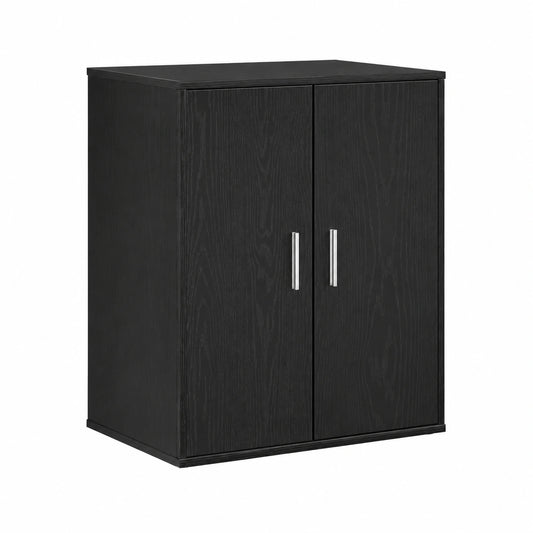 Porte-manteau, avec rangement, avec étagères, avec portes, en chêne, coloris noir, 60 x 35 x 70 cm, pour l’entrée ou le couloir