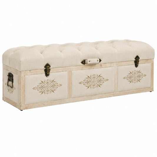 Porte-manteau, avec rangement, rembourré, en tissu, coloris crème, pour l’entrée ou le couloir
