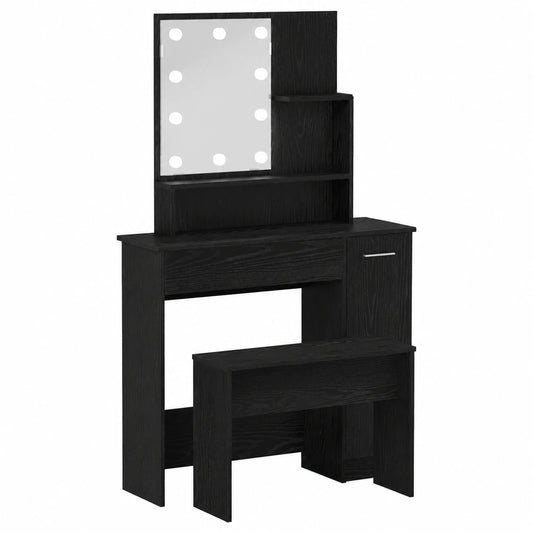 Porte-manteau, en chêne, avec tiroirs, avec étagères, avec prise intégrée, coloris noir, pour l’entrée ou le couloir