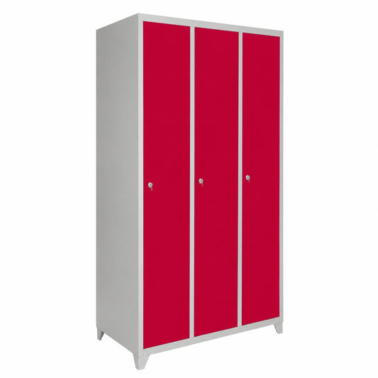 Porte-manteau, en acier, avec portes, coloris gris et rouge, 180 x 90 x 50 cm, pour l’entrée ou le couloir