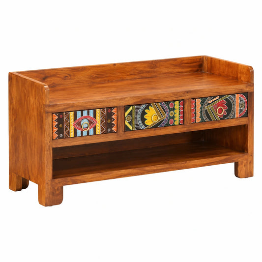 Porte-manteau, avec rangement, avec tiroirs, en bois massif, coloris marron, 100 x 35 x 45 cm, pour l’entrée ou le couloir