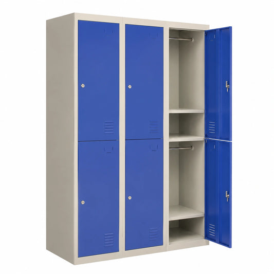 Casier de rangement, avec rangement, avec portes, en acier, coloris gris et bleu, pour l’espace professionnel ou collectif