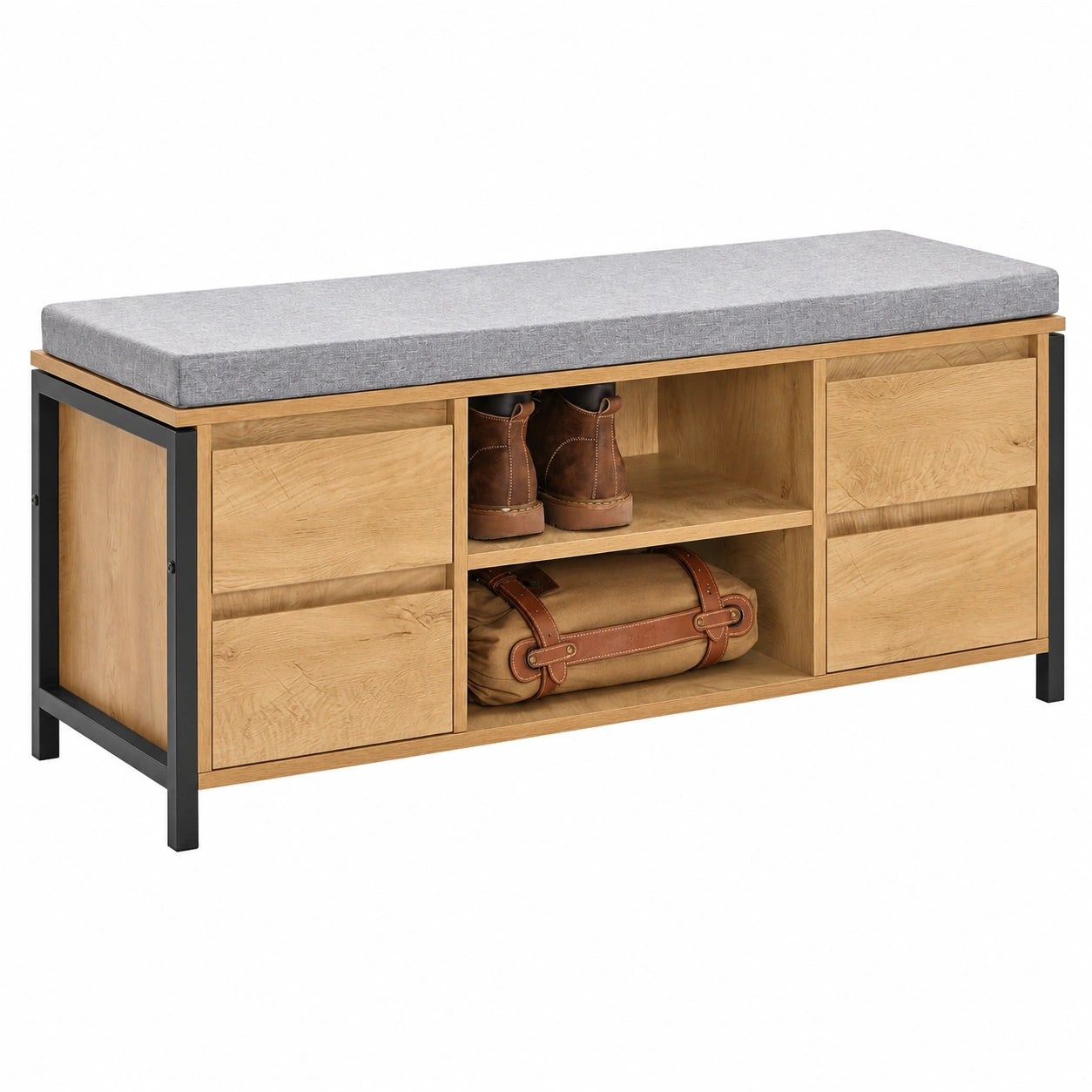 Armoire, avec rangement, avec tiroirs, 110 x 35 x 45 cm, coloris noir et naturel, pour la chambre