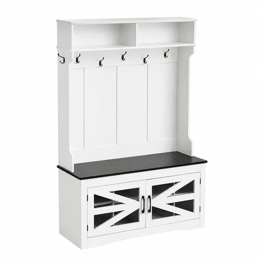 Porte-manteau, réglable, avec rangement, avec étagères, coloris blanc, pour l’entrée ou le couloir