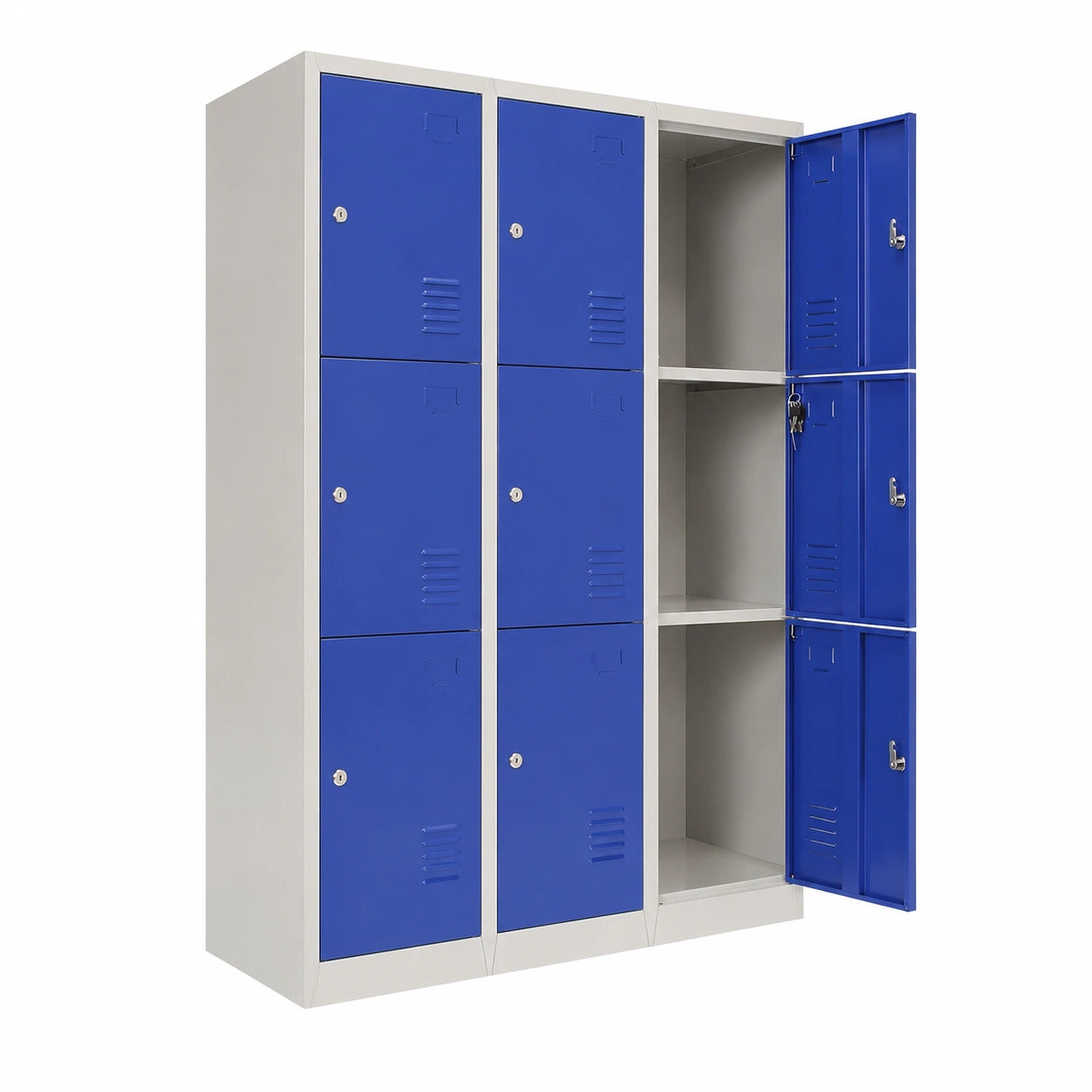 Casier de rangement, avec rangement, avec portes, en acier, coloris gris et bleu, pour l’espace professionnel ou collectif