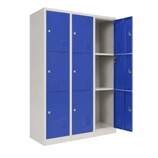 Casier de rangement, avec rangement, avec portes, en acier, coloris gris et bleu, pour l’espace professionnel ou collectif