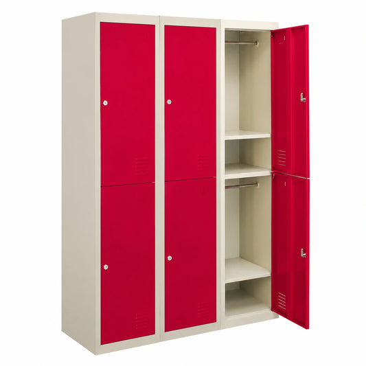 Porte-manteau, avec portes, en métal, coloris gris et rouge, pour l’entrée ou le couloir